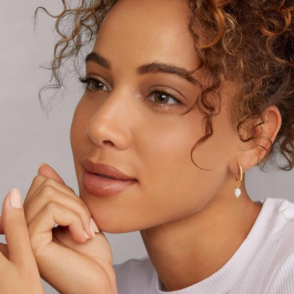 Glossy Pearl Small Pearl Drop Huggie Hoop Hypoallergenic Dainty Earring - Picture 3 of 7